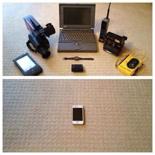 Differenze di peso e volume. Videocamera, portatile, PDA, registratore, orologio, fotocamera e altro, ora tutto in un leggero smartphone.._