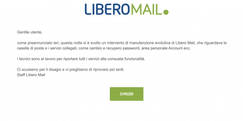 Libero mail e Virgilio, ancora problemi. Down da stamattina per un “intervento manutentivo”